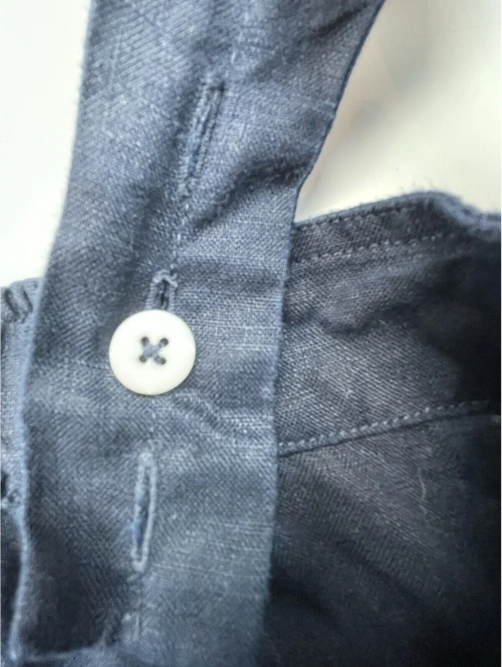 Quince European Linen Square Neck Jumpsuit L Navy Blue Cropped NO BELT